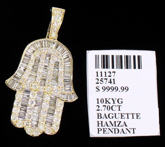 10k Genuine Diamond Hamsa 2.70 Ctw Baguette