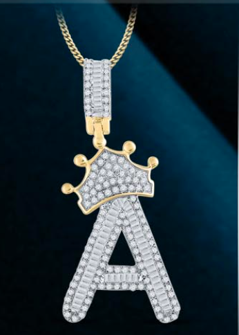 10k Genuine Diamond Baguette Crown Letters Initials A-Z