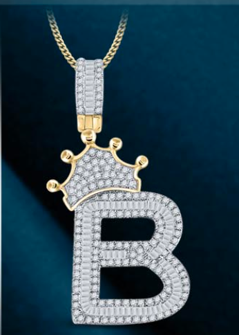 10k Genuine Diamond Baguette Crown Letters Initials A-Z