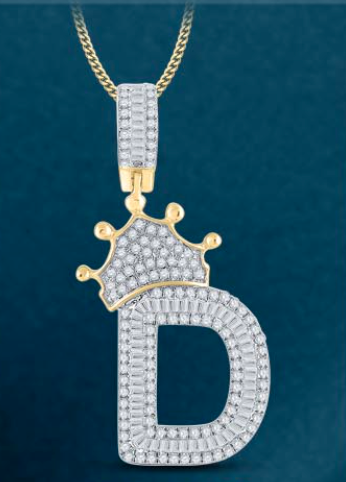 10k Genuine Diamond Baguette Crown Letters Initials A-Z