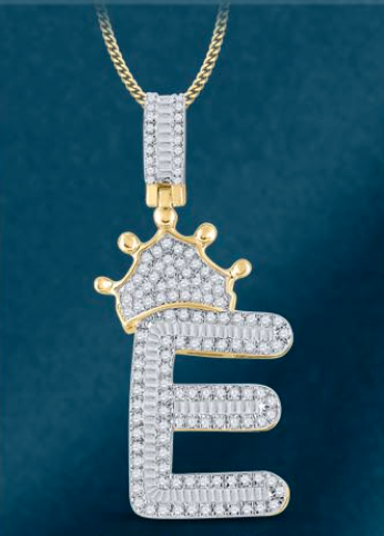 10k Genuine Diamond Baguette Crown Letters Initials A-Z