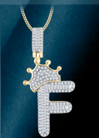 10k Genuine Diamond Baguette Crown Letters Initials A-Z