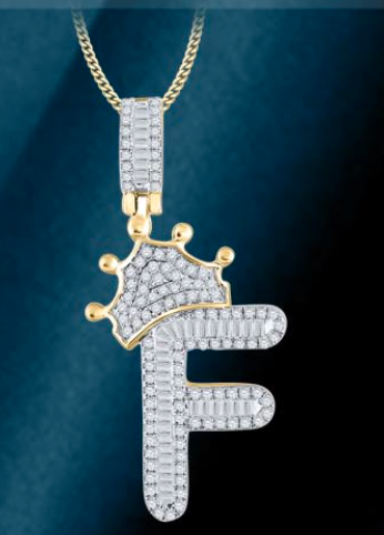 10k Genuine Diamond Baguette Crown Letters Initials A-Z