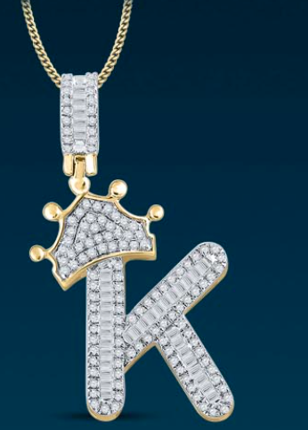 10k Genuine Diamond Baguette Crown Letters Initials A-Z