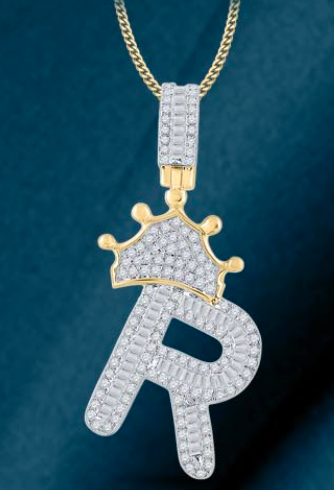 10k Genuine Diamond Baguette Crown Letters Initials A-Z