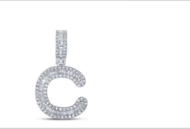 10k diamond initials with Baguettes A-Z initials