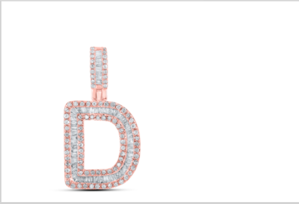 10k diamond initials with Baguettes A-Z initials