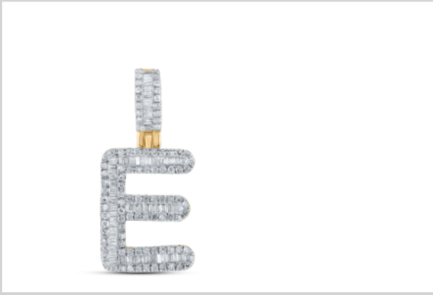 10k diamond initials with Baguettes A-Z initials