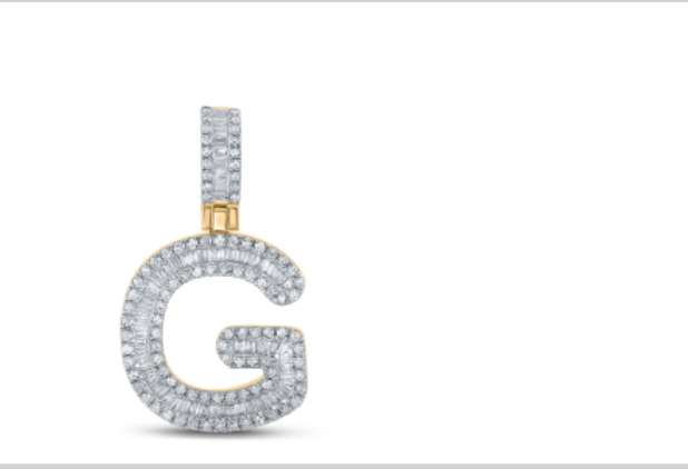 10k diamond initials with Baguettes A-Z initials