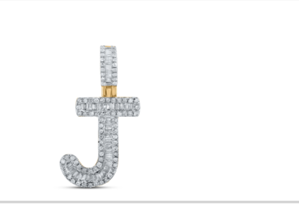 10k diamond initials with Baguettes A-Z initials