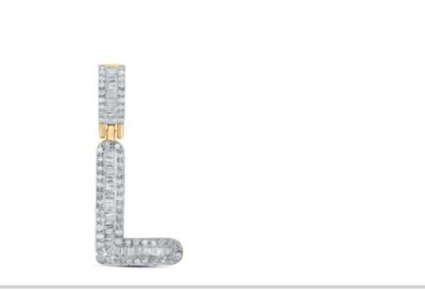 10k diamond initials with Baguettes A-Z initials