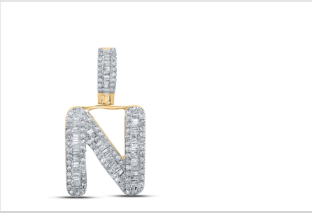 10k diamond initials with Baguettes A-Z initials