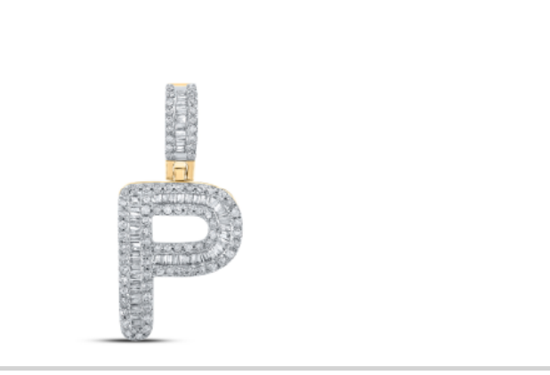 10k diamond initials with Baguettes A-Z initials