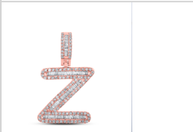 10k diamond initials with Baguettes A-Z initials