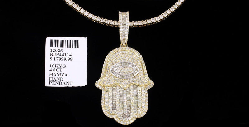 10k Genuine Diamond Hamsa 4.0 Ctw Baguette